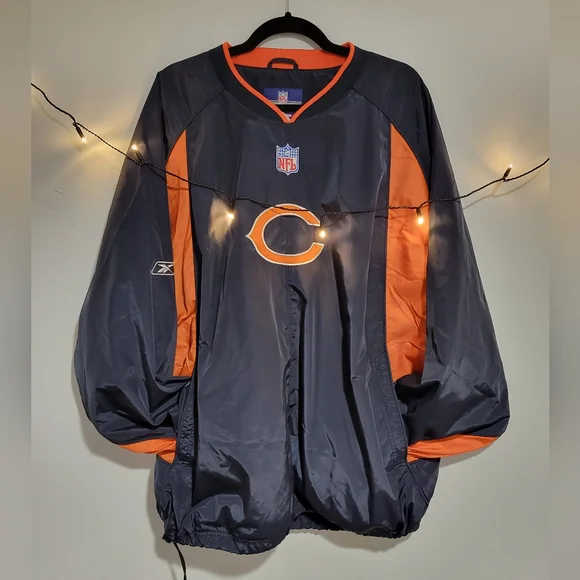NFL Chicago Bears 2002-04 Men's 2XL Reebok Pullover V-Neck Windbreaker Jacket - Picture 4 of 11